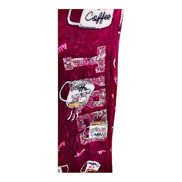 Dark red cozy coffee theme sequin printed‎ loungewear pajama pants size XL new - Picture 16 of 17